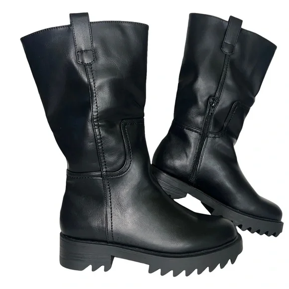 ShoeDazzle Jaffie Boots Biker Chunky Lug Sole - Picture 2 of 9